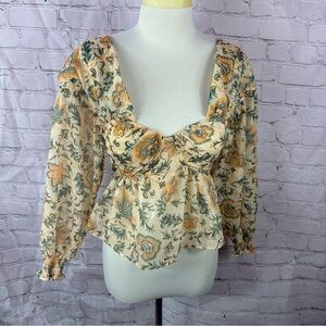 House of Harlow 1960 chiffon Ruffled Long Sleeve Blouse milkmaid coquette girl